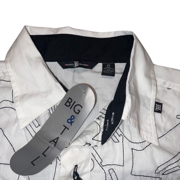 NWT Makaveli Embroidered White Black Button Shirt Men's 2X - Picture 3 of 3